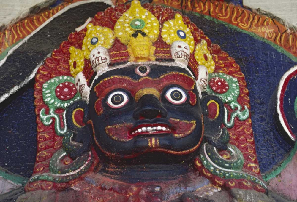 Nepal, Kathmandu, Statue of Kalbairab at a shrine